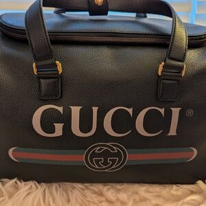 Gucci Grained Calfskin Logo Duffle Bag